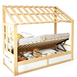 Kids Country Bed 90x200cm with Storage & Roof, Wood & White