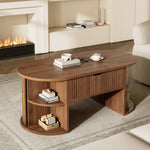Modern Height-Adjustable Coffee Table with Storage and Sliding Doors, Wood