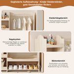 Children's Wardrobe Freestanding with Clothes Rail & 4 Shelves, Natural Wood