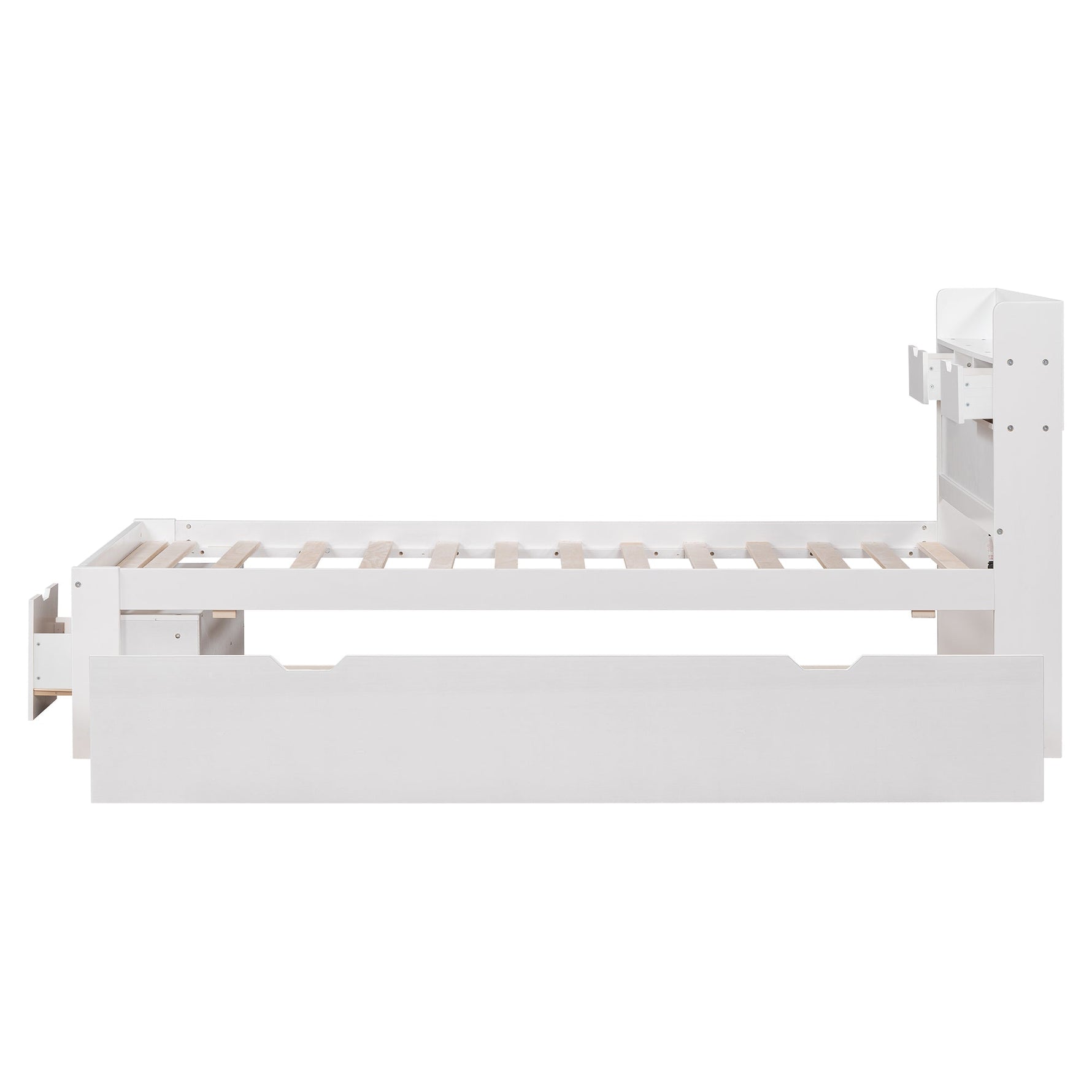Single Bed with USB Port, Drawers and Storage Cabinet, White