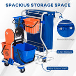 Cleaning Trolley 4 Buckets Mop System Wheels, Blue/Orange