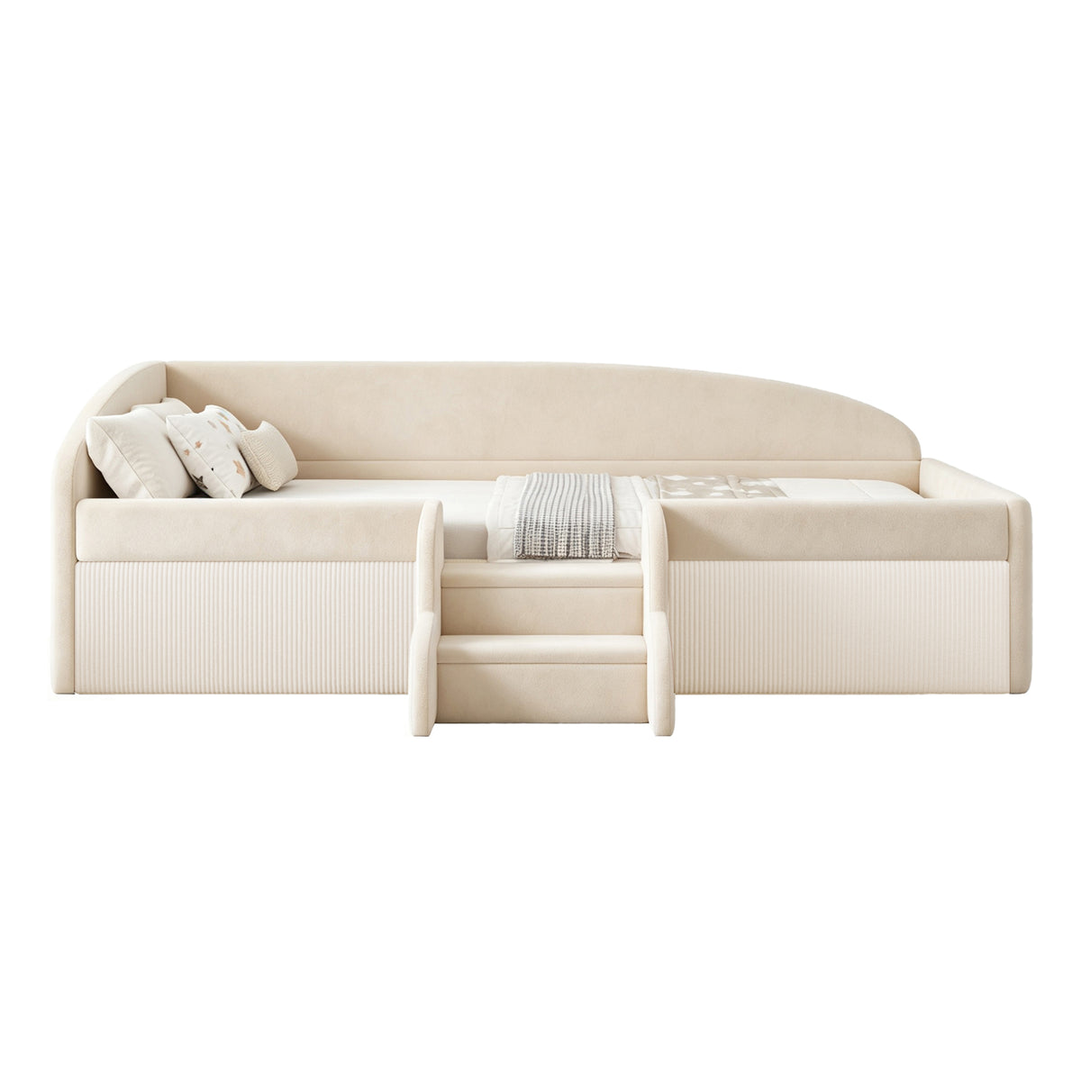Children's Upholstered Bed 90x190cm with Steps, Beige Velvet