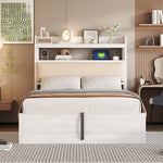 Bed Frame 90 x 200, Hydraulic Lift, USB, Upholstered Headboard, White