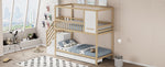 Bunk Bed, 90x200cm House Shape with Drawers & Ladder, Solid Wood, Wood Color