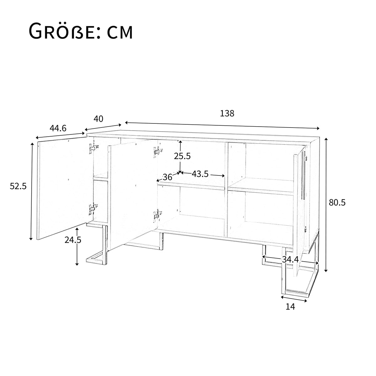 Sideboard, 3-Door Adjustable Shelves U-Shaped Metal, Navy Blue