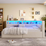 Daybed 90x200cm with Hydraulic Storage & LED, Beige Linen