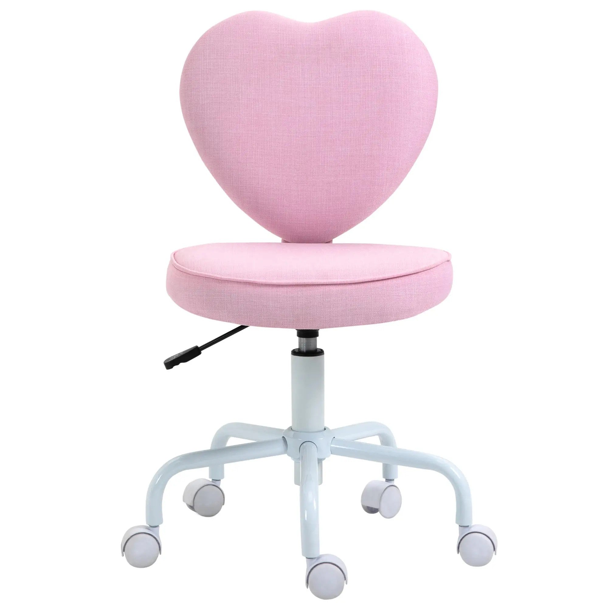 Swivel Chair Executive Computer Chair, Height Adjustable Heart-Shaped Upholstery, Pink Linen Fabric
