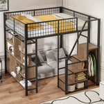 Loft Bed, Multifunctional with Storage & Stairs, 140x200 cm, Metal Black