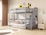 Loft Bed 90x200 with Stairs Storage Shelf Wardrobe Wooden Grey
