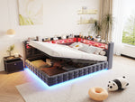Multifunctional Sofa Bed 140x200 with Storage & LED, Dark Grey Velvet