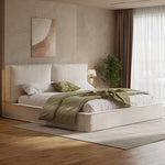 Upholstered Double Bed 160x200cm, Slatted Base, Beige Chenille