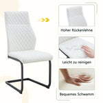 Dining Chairs Set of 2 with High Backrest and Diamond Pattern, White PU Leather and Metal