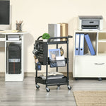 Kitchen Trolley with Perforated Board & Towel Holder, Storage Baskets, Black