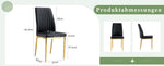 Dining Chair Set 4-Piece Golden Metal Legs PU Leather - Black