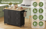 Mobile Kitchen Table with Foldable Worktop and 3 Drawers, Oak Look