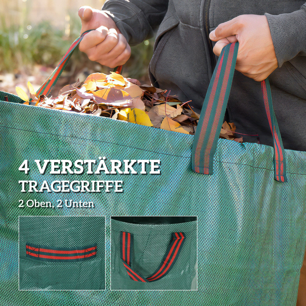 Garden Bag 3x272L Waterproof with Handles, Leaf, UV Protection, Wood