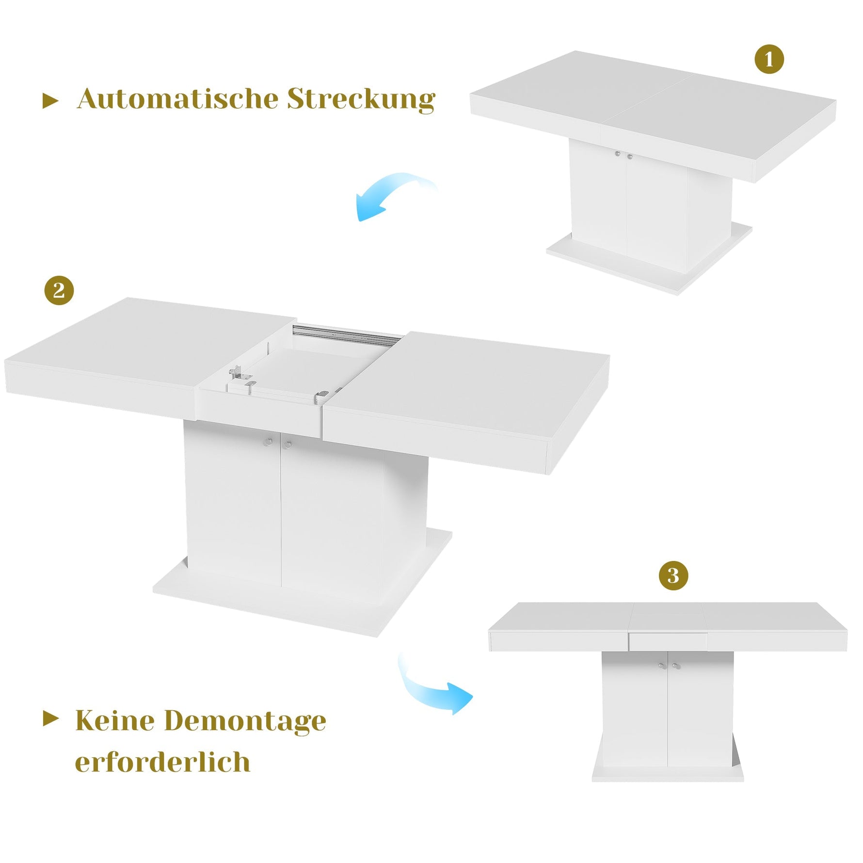 Extendable Dining Table with Storage and Automatic Telescopic Function, White