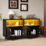 Sideboard, 130cm Glass Door Cabinet with LED Light, Modern Highboard