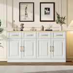 Sideboard Buffet Storage Cabinet 140cm 4 Drawers 4 Barn Doors White Wood