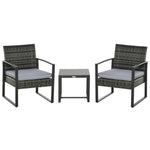 Polyrattan Balcony Set for 2 People, Weatherproof Cushions, Grey
