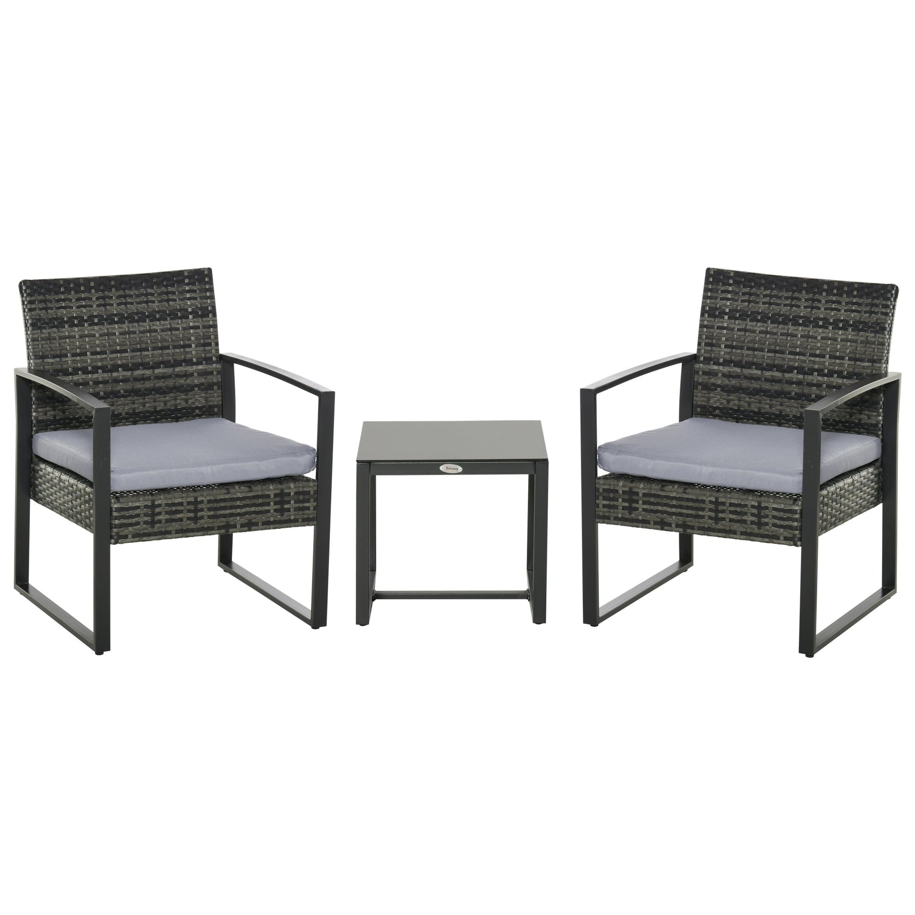Polyrattan Balcony Set for 2 People, Weatherproof Cushions, Grey
