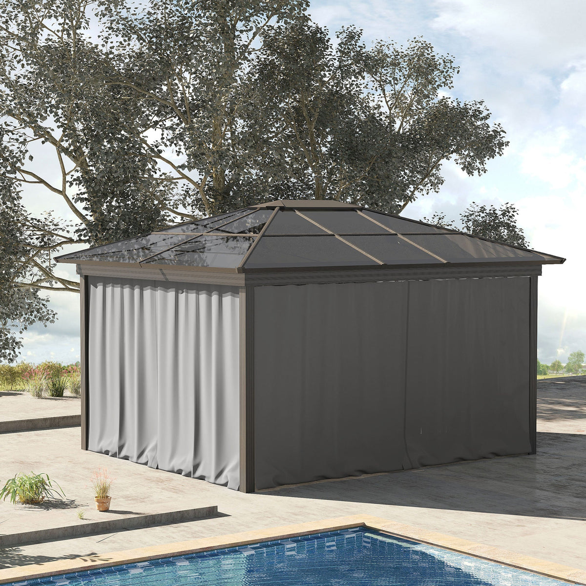 Gazebo Side Panels, 4-Piece Set with Hooks 302 x 205 cm, Light Grey Polyester
