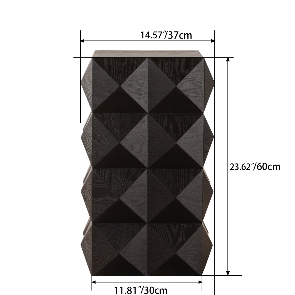 Retro Side Table - 60CM Height, Embossed Pattern, Wooden, Black