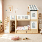 Children's Bunk Bed 90x200cm with Roof & Storage Ladder, White