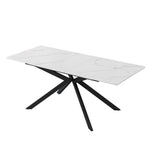 Extendable Dining Table with Automatic Extension and Cross Leg Design, Black and White Marble Look