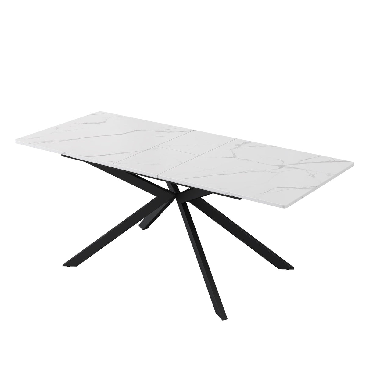 Extendable Dining Table with Automatic Extension and Cross Leg Design, Black and White Marble Look