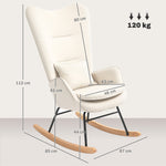 Rocking Chair, Armrests, Velvet, Cream White