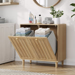 Slanted Laundry Basket with Removable Inner Basket and Bathroom Storage Shelf, Oak Wood Color