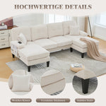 Modern 4-Seater U-Shaped Sofa with Double Chaise Lounge and Corduroy Upholstery, Beige