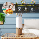 Polyrattan Garden Table, Weatherproof Side Table with Glass Top, Natural Wood