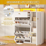 Hallway Wardrobe Set with LED Mirror, Hat Shelf and Shoe Cabinet, Natural and White