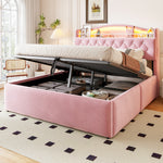 Upholstered Bed 140x200 cm with Storage & LED, Pink Velvet