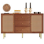 Chest of Drawers, 2 Doors, 3 Drawers, Rattan, Adjustable Shelf, Walnut