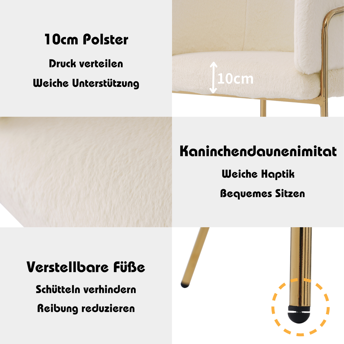 Leisure Chair, Single, Metal Legs, Imitation Rabbit Down Beige