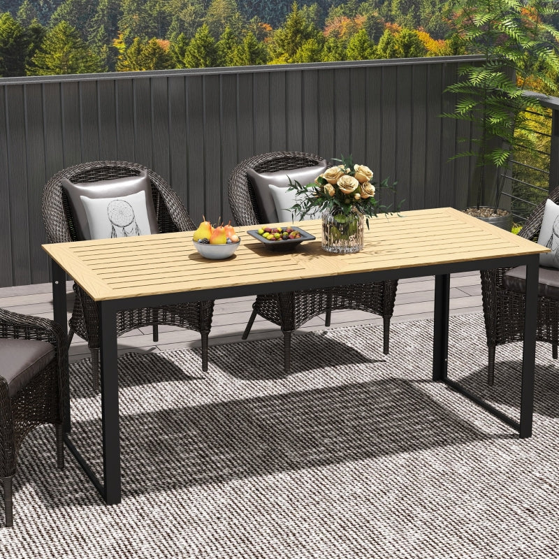 Metal Garden Table, Weatherproof Slatted Design for 6 People, Black