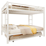 Bunk Bed with Pull-Out Bed and High Railings, 140x200cm Iron Frame, White