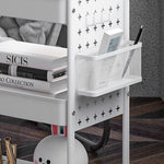 Rolling Cart, 3 Tiers, 2 Hanging Baskets, Steel, White