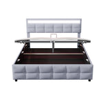 Upholstered Bed with LED Lights, Slatted Frame, Hydraulic, Dutch Velvet Fabric, Grey