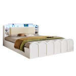 Panel Bed 140x200cm Hydraulic Storage USB-C LED Lighting White