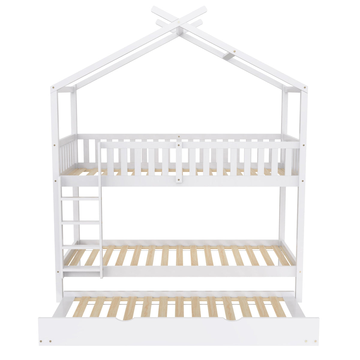 House Bed 90x200cm Triple Extendable Space-Saving - White
