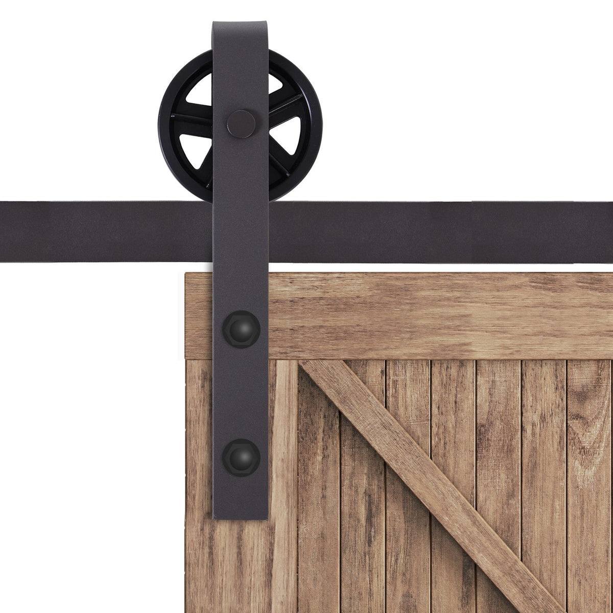 Sliding Door Hardware Kit, 183 cm Complete Set, Carbon Steel Dark Brown