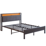 Bed Frame 140x200cm LED Headboard USB Charging - Metal Slats