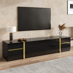 Luxurious TV Stand with Drawers and Doors, Modern High-Gloss Finish, Gold Edges