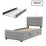 Upholstered Bed with Pull-out Bed, 90x190cm, Grey Velvet Fabric