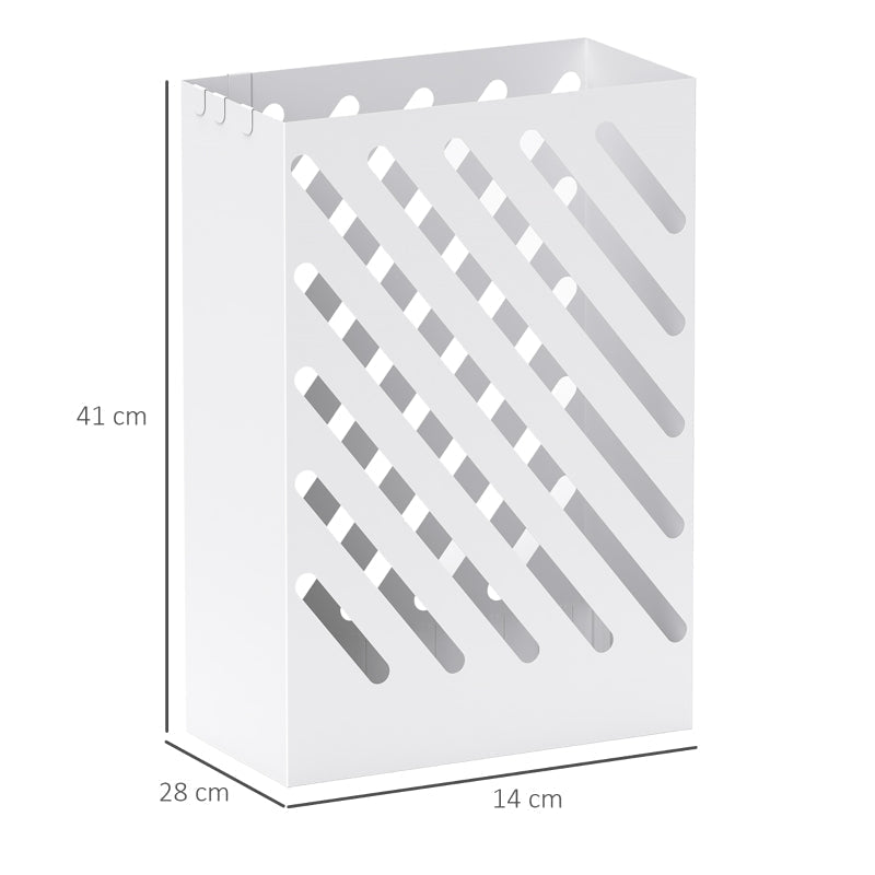 Umbrella stand with 4 hooks and water tray, steel, white