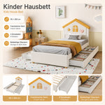 Children's House Bed 90x200 with 4 Drawers, Beige Velvet